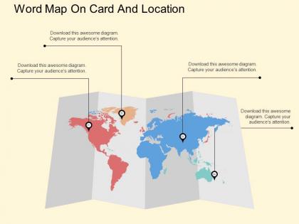 World map on card and location ppt presentation slides