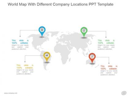 World map with different company locations ppt template