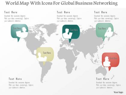 World map with icons for global business networking ppt presentation slides