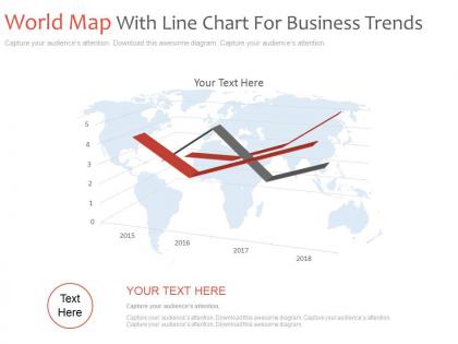 World map with line chart for business trends powerpoint slides