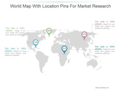 World map with location pins for market research ppt samples