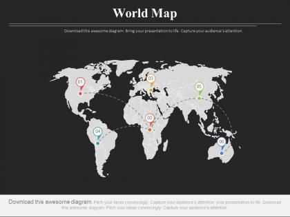 World map with multiple location networking powerpoint slides