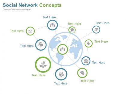 World map with social icons for networking powerpoint slides