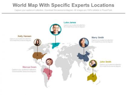 World map with specific experts locations powerpoint slides