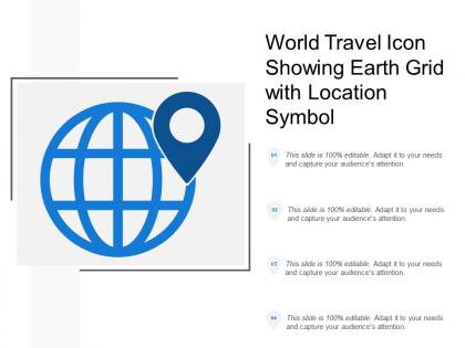 World travel icon showing earth grid with location symbol