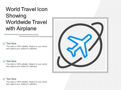 World travel icon showing worldwide travel with airplane