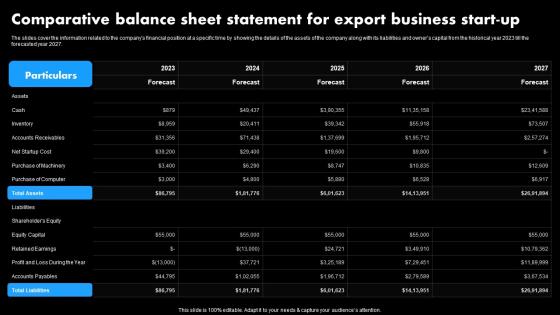 Worldwide Distribution Business Plan Comparative Balance Sheet Statement For Export BP SS