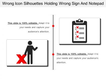 Wrong icon silhouettes holding wrong sign and notepad