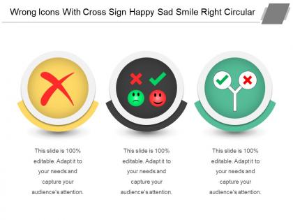 Wrong icons with cross sign happy sad smile right circular