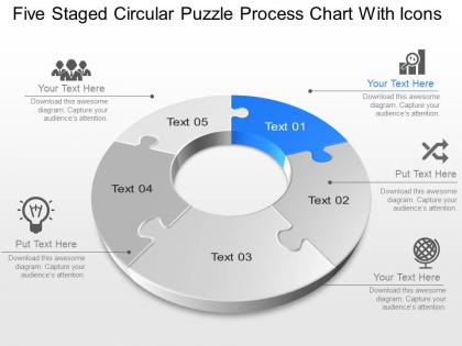 Xm five staged circular puzzle process chart with icons powerpoint template