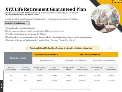 Xyz life retirement guaranteed plan retirement benefits