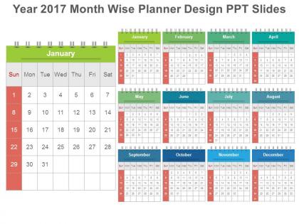 Year 2017 month wise planner design ppt slides