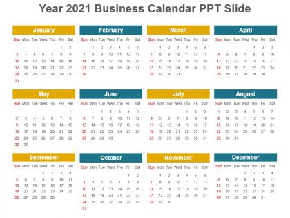 Year 2021 business calendar ppt slide