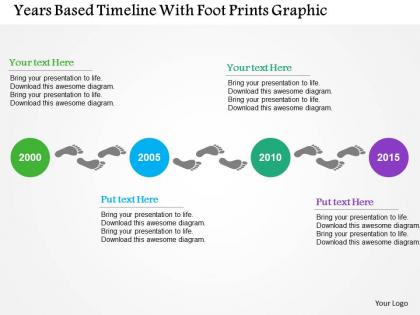 Year based timeline with foot prints graphic flat powerpoint design