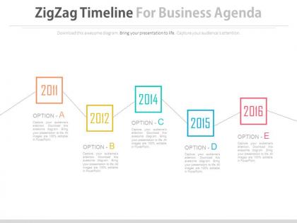 Year based zigzag timeline for business agenda representation powerpoint slides