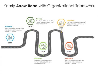 Yearly arrow road with organizational teamwork
