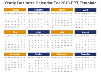 Yearly business calendar for 2019 ppt template