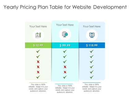 Yearly pricing plan table for website development infographic template