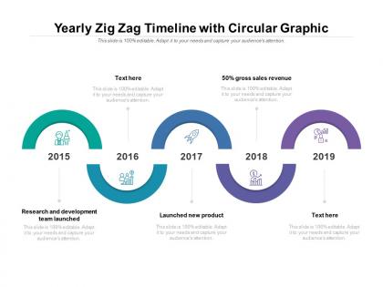 Yearly zig zag timeline with circular graphic