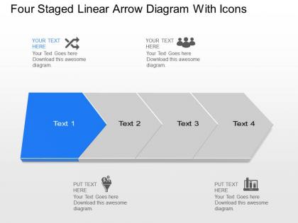 Yj four staged linear arrow diagram with icons powerpoint template