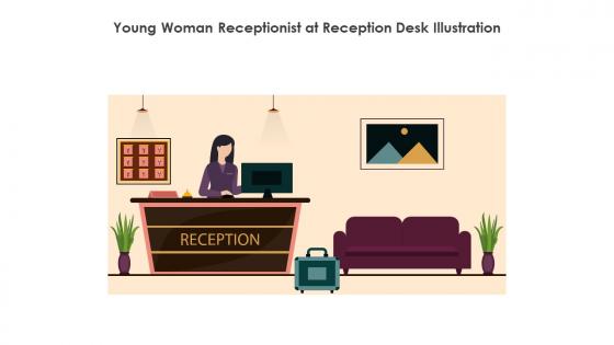Young Woman Receptionist At Reception Desk Illustration