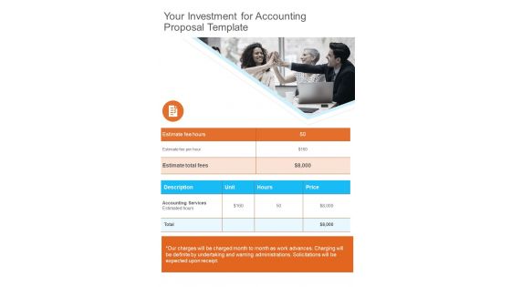 Your Investment For Accounting Proposal Template One Pager Sample Example Document