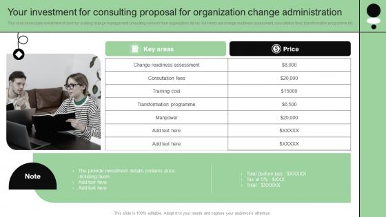 Your Investment For Consulting Proposal For Organization Change Administration