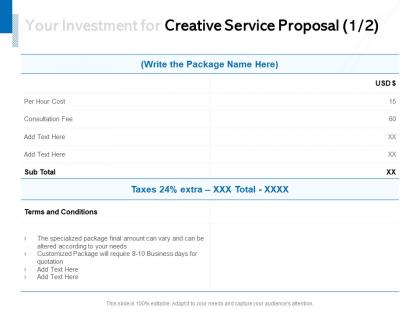 Your investment for creative service proposal management ppt powerpoint presentation file images