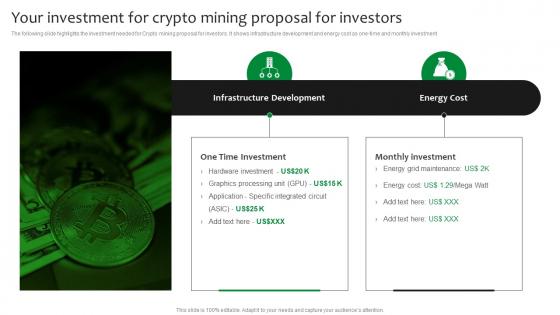 Your Investment For Crypto Mining Proposal For Investors Ppt Model Layout Ideas