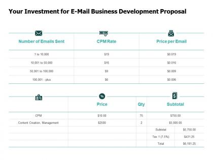 Your investment for e mail business development proposal ppt powerpoint slides