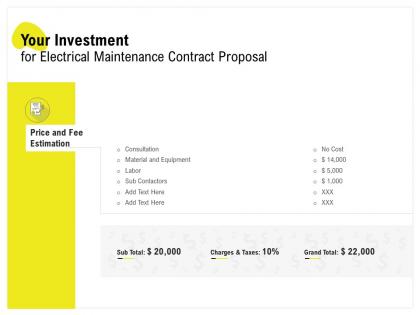 Your investment for electrical maintenance contract proposal ppt grid demonstration