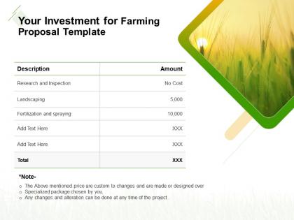 Your investment for farming proposal template ppt powerpoint presentation icon