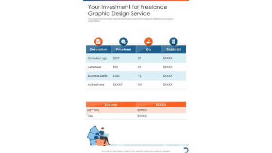 Your Investment For Freelance Graphic Design Service One Pager Sample Example Document