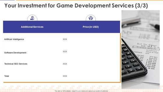 Your investment for game development services ppt styles graphics ppt styles deck