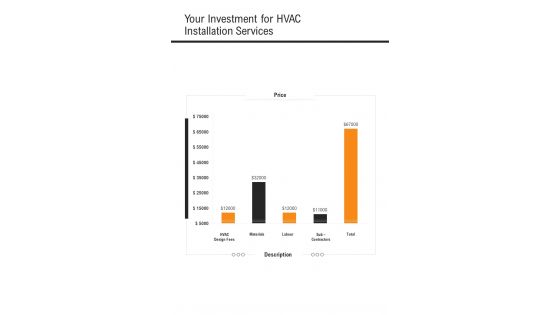 Your Investment For HVAC Installation Services One Pager Sample Example Document