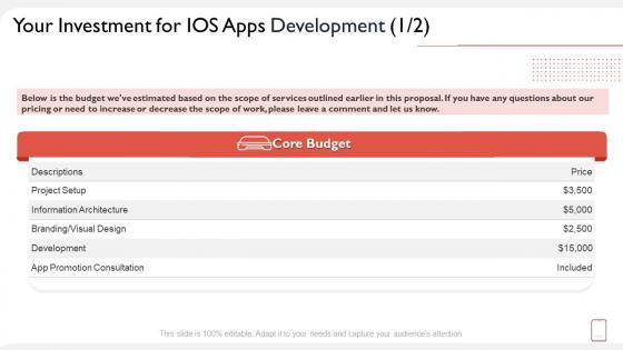 Your investment for ios apps development ppt summary icon