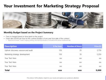 Your investment for marketing strategy proposal ppt powerpoint presentation
