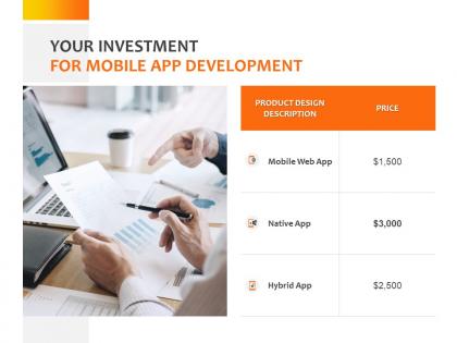 Your investment for mobile app development ppt powerpoint presentation icon