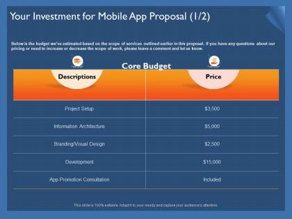 Your investment for mobile app proposal setup ppt powerpoint presentation gallery