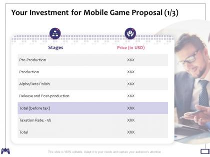 Your investment for mobile game proposal taxation rate ppt powerpoint presentation visuals