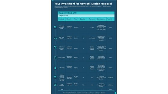 Your Investment For Network Design Proposal One Pager Sample Example Document