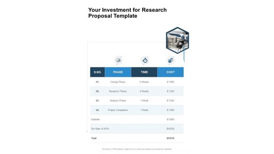 Your Investment For Research Proposal Template One Pager Sample Example Document
