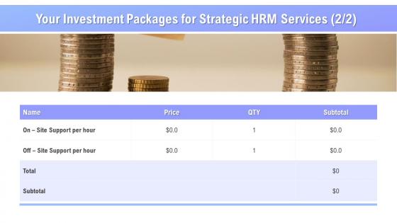 Your investment packages for strategic hrm services ppt slides model