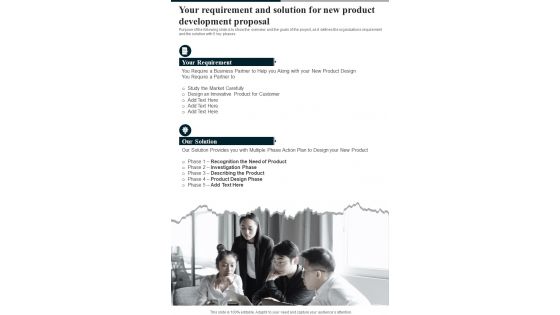 Your Requirement And Solution For New Product Development Proposal One Pager Sample Example Document