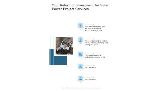 Your Return On Investment For Solar Power Project Services One Pager Sample Example Document