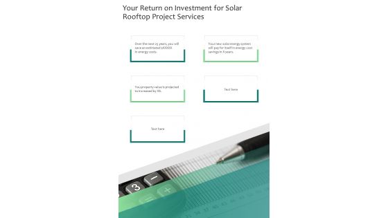 Your Return On Investment For Solar Rooftop Project Services One Pager Sample Example Document
