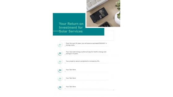 Your Return On Investment For Solar Services Solar Proposal Template One Pager Sample Example Document