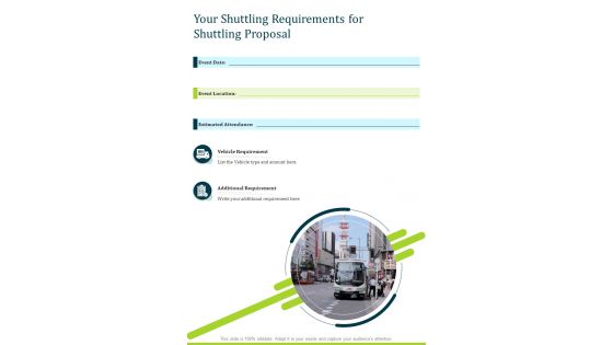 Your Shuttling Requirements For Shuttling Proposal One Pager Sample Example Document