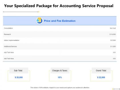 Your specialized package for accounting service proposal research ppt powerpoint slides