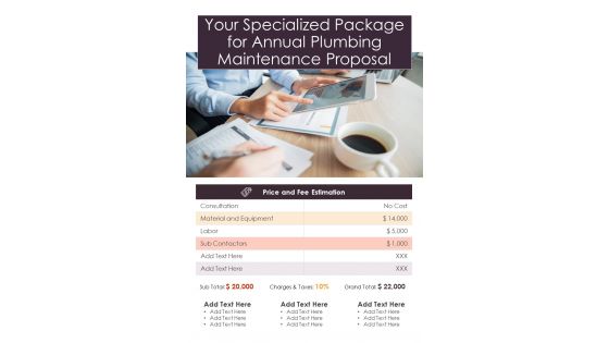 Your Specialized Package For Annual Plumbing Maintenance Proposal One Pager Sample Example Document